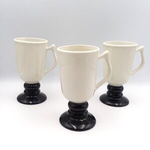 Hall Irish Coffee Mugs Set‎ of 3 Pedestal Cream Black Bottoms Vintage USA Retro